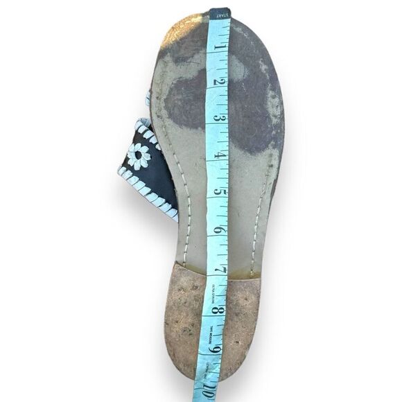 Jack Rogers Classic Whip-Stitch Palm Beach Leather Thong Sandal Black & White 8M - Picture 6 of 6